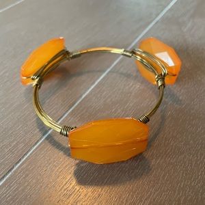 Wire Bangle Style Bracelet with Orange Faceted Stones